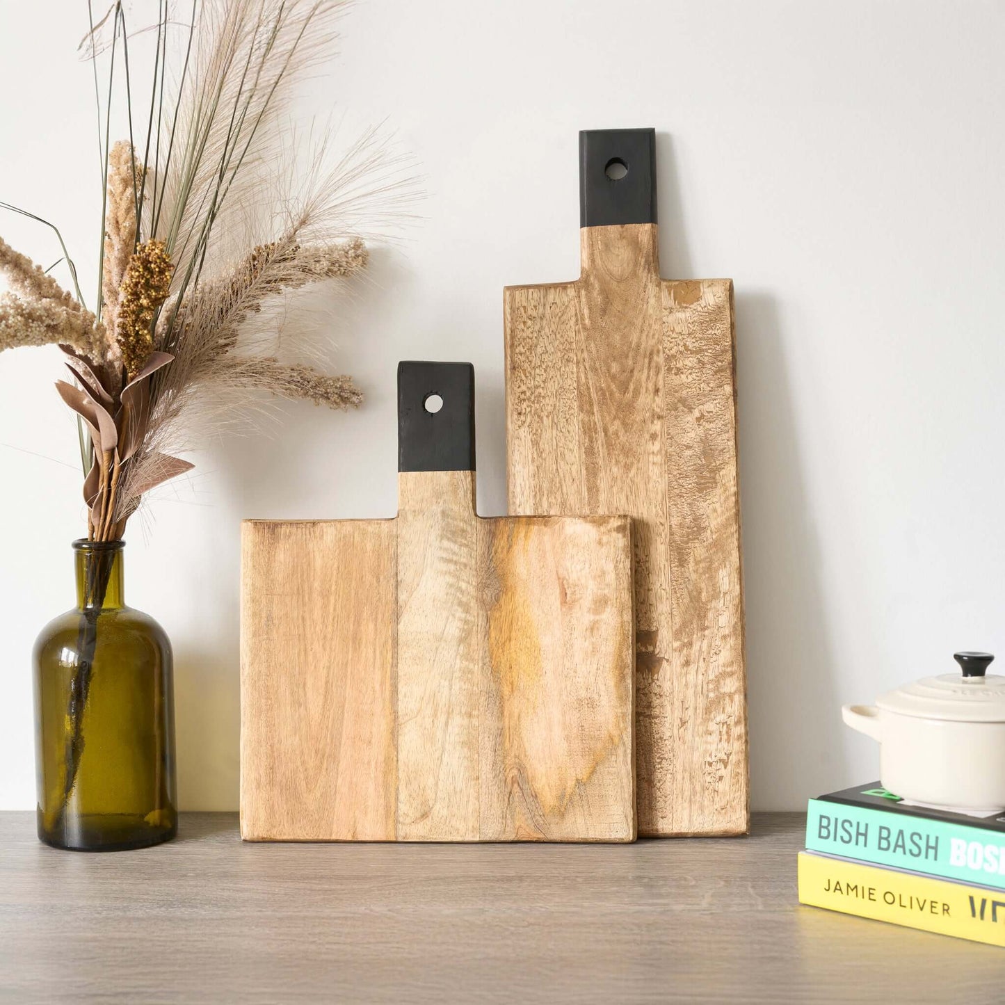 Mango Wood Serving Cutting Board With Black Handle Assorted Sizes
