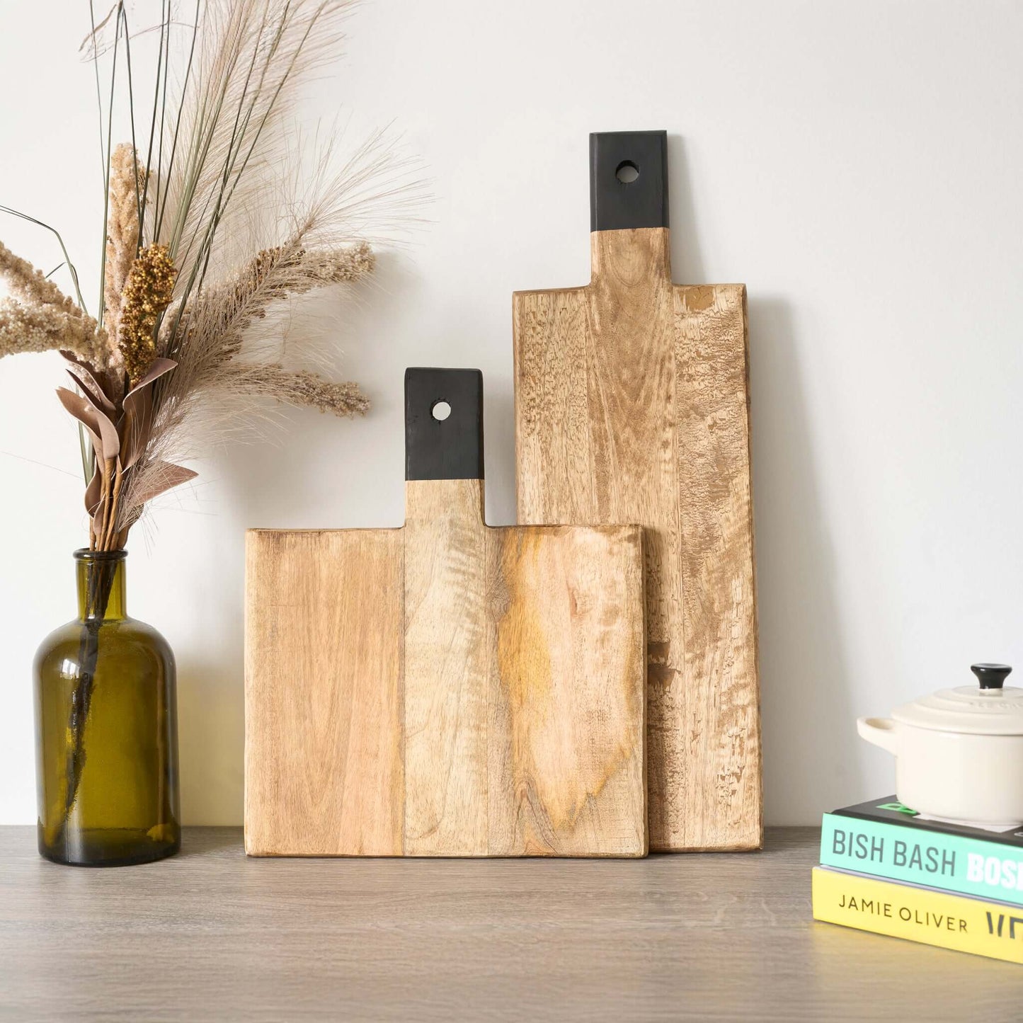 Mango Wood Serving Cutting Board With Black Handle Assorted Sizes