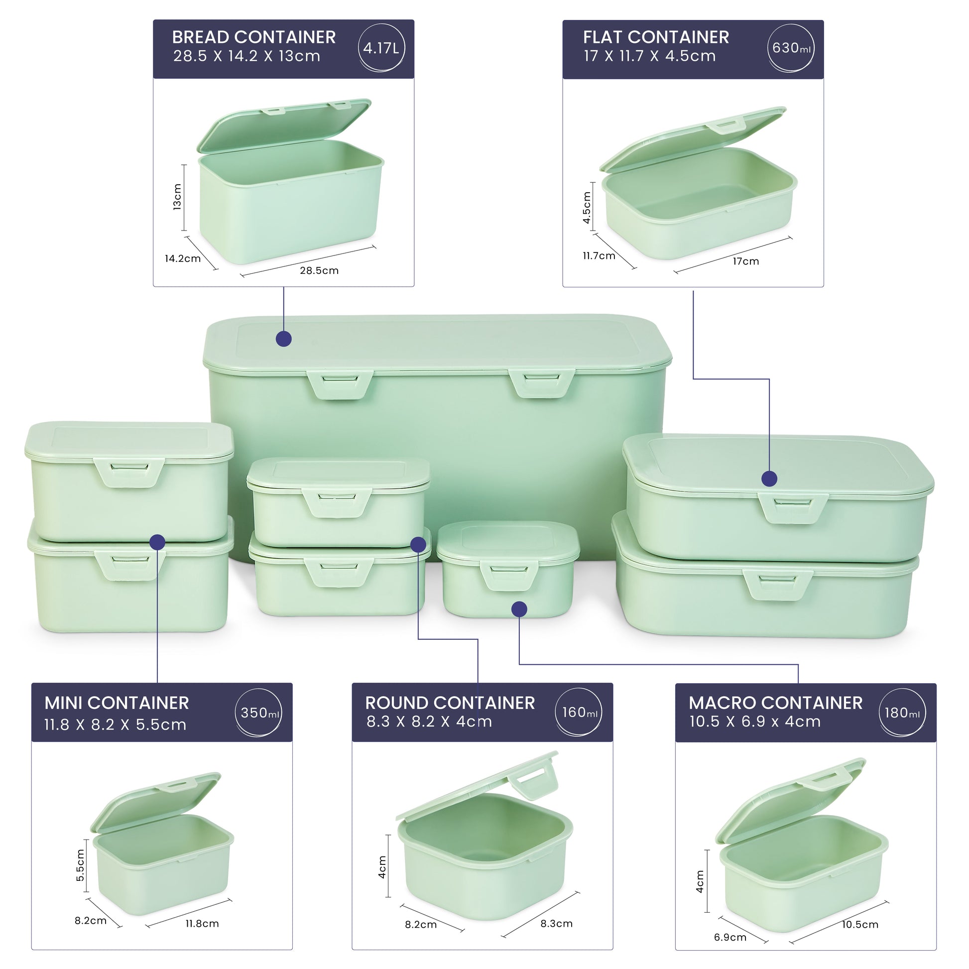 Multi Function Storage Boxes With Attached Lids - Mint Green - Set of 8-4055334575300C-Bargainia.com