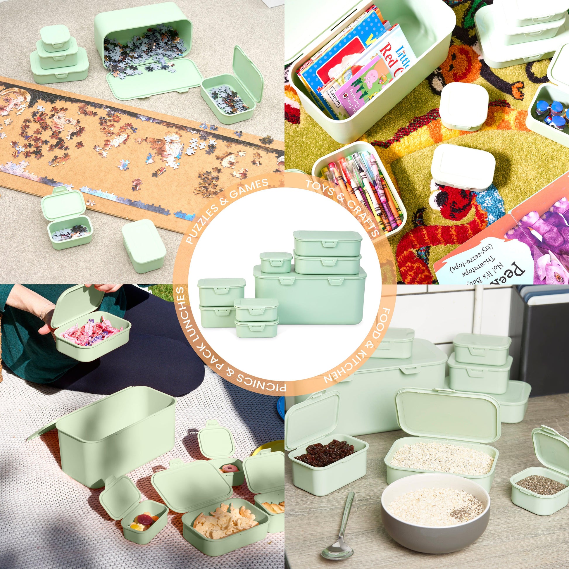 Multi Function Storage Boxes With Attached Lids - Mint Green - Set of 8-4055334575300C-Bargainia.com