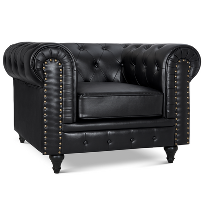Faux Leather Chesterfield Sofa Suite - Black-5056536103642-Bargainia.com