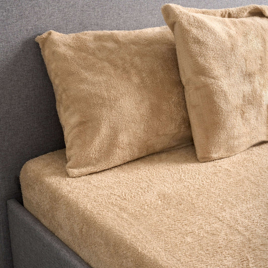 Hibernate Collection Super Soft Teddy Fleece Fitted Sheet - Beige-Bargainia.com