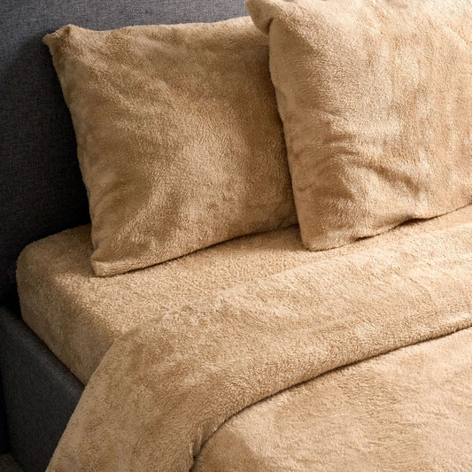 Hibernate Collection Super Soft Teddy Fleece Duvet & Two Pillow Covers Set - Beige-Bargainia.com
