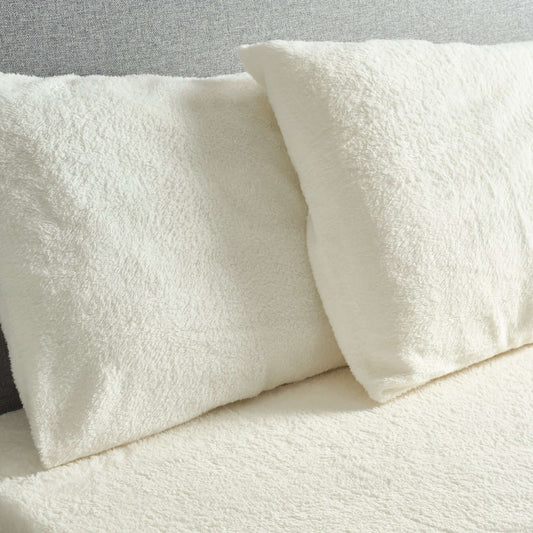 Hibernate Collection Super Soft Teddy Fleece Fitted Sheet - Ivory Cream-Bargainia.com