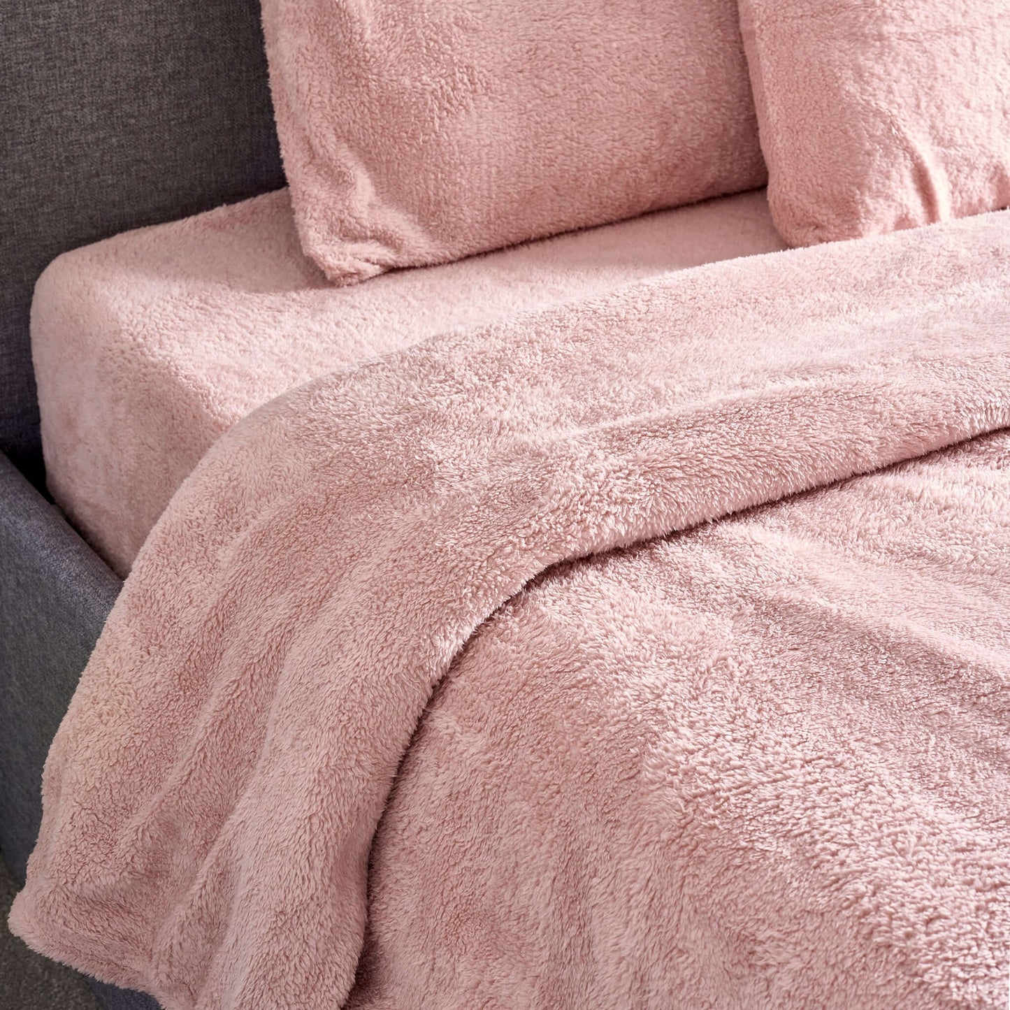 Hibernate Collection Super Soft Teddy Fleece Duvet & Two Pillow Covers Set - Rose Pink-Bargainia.com