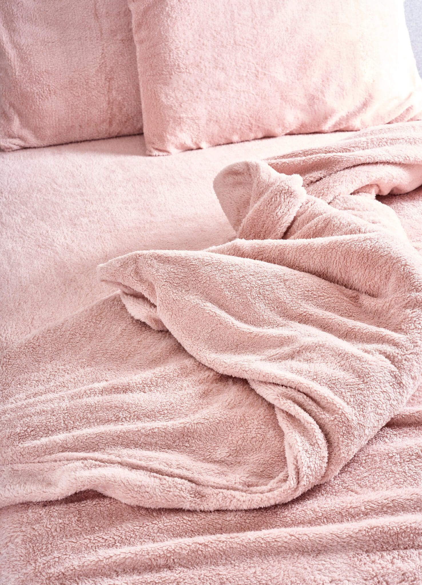 Hibernate Collection Super Soft Teddy Fleece Duvet & Two Pillow Covers Set - Rose Pink-Bargainia.com