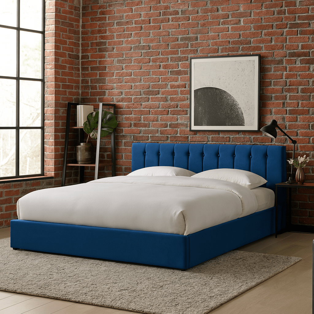 Blue Velvet Plush Ottoman Storage Bed Frame - Double - Bargainia.com - 5056536100108 - MLM - 170955 - D - DBL