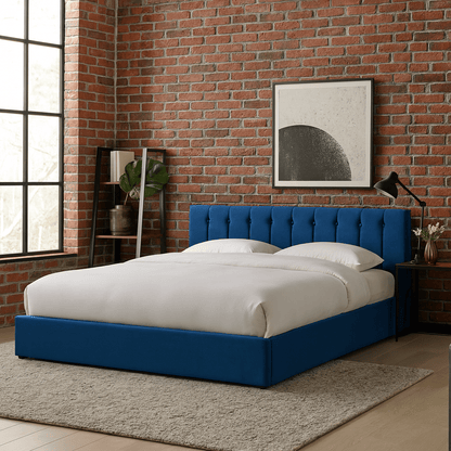 Blue Velvet Plush Ottoman Storage Bed Frame - Double - Bargainia.com - 5056536100108 - MLM - 170955 - D - DBL