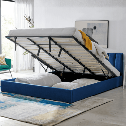 Blue Velvet Plush Ottoman Storage Bed Frame - Super King - Bargainia.com - 5056536100108 - MLM - 170955 - D - DBL