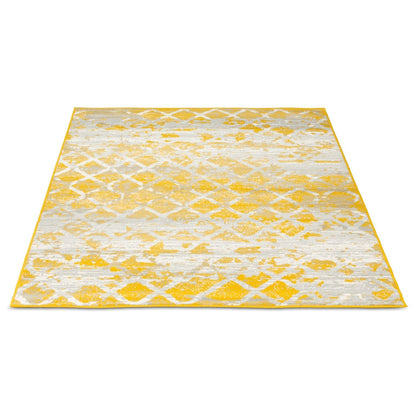 Mustard Contemporary Faded Tiles Design Rug  - Texas - Bargainia.com
