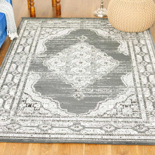 Grey Contemporary Faded Oriental Kashan Rug