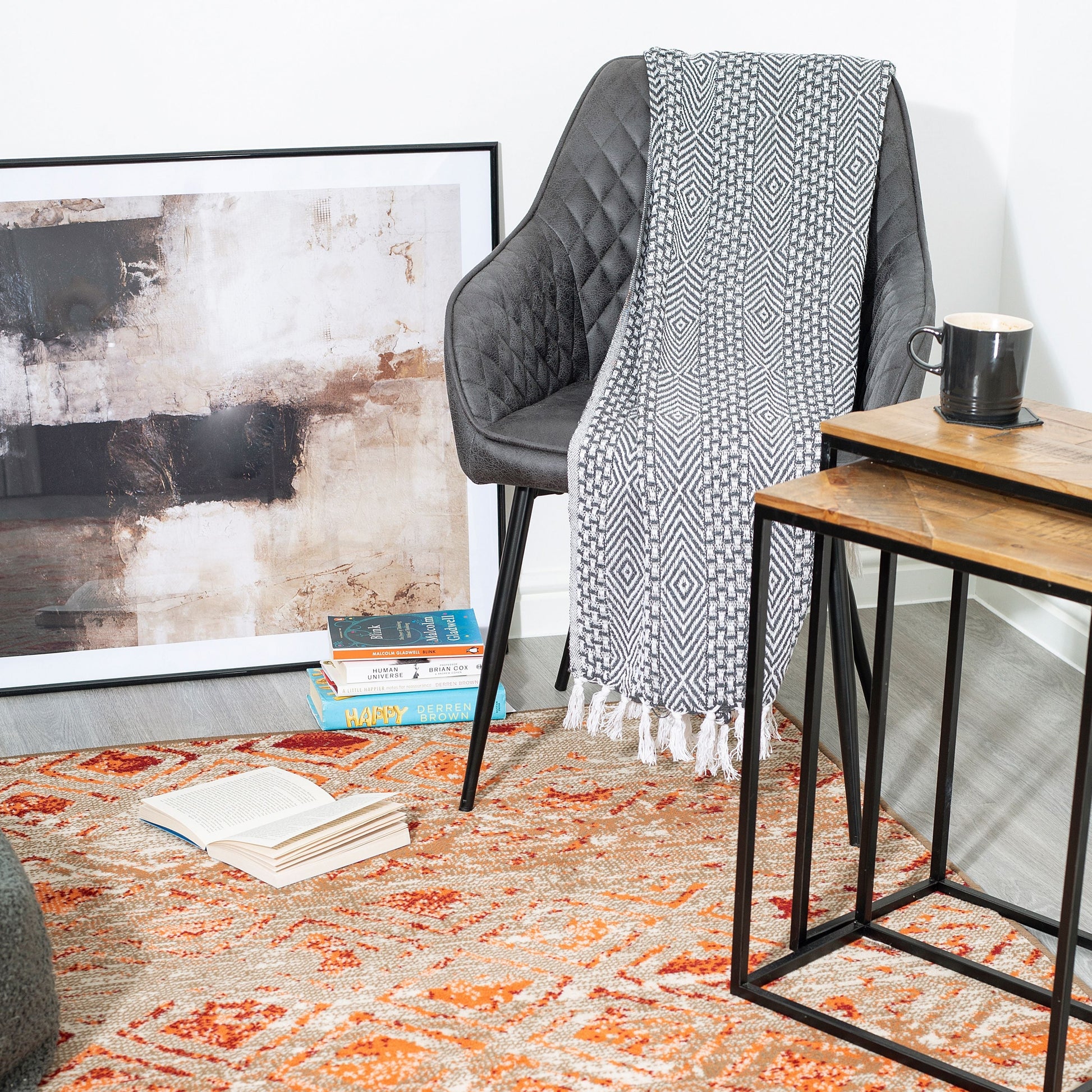Brown Contemporary Faded Rhombus Design Rug  - Texas - Bargainia.com