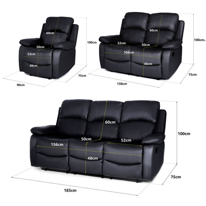 Faux Leather Manual Recliner Sofa Suite - Black - Bargainia.com - 5056150222934 - MLM-111433-S123-BLK