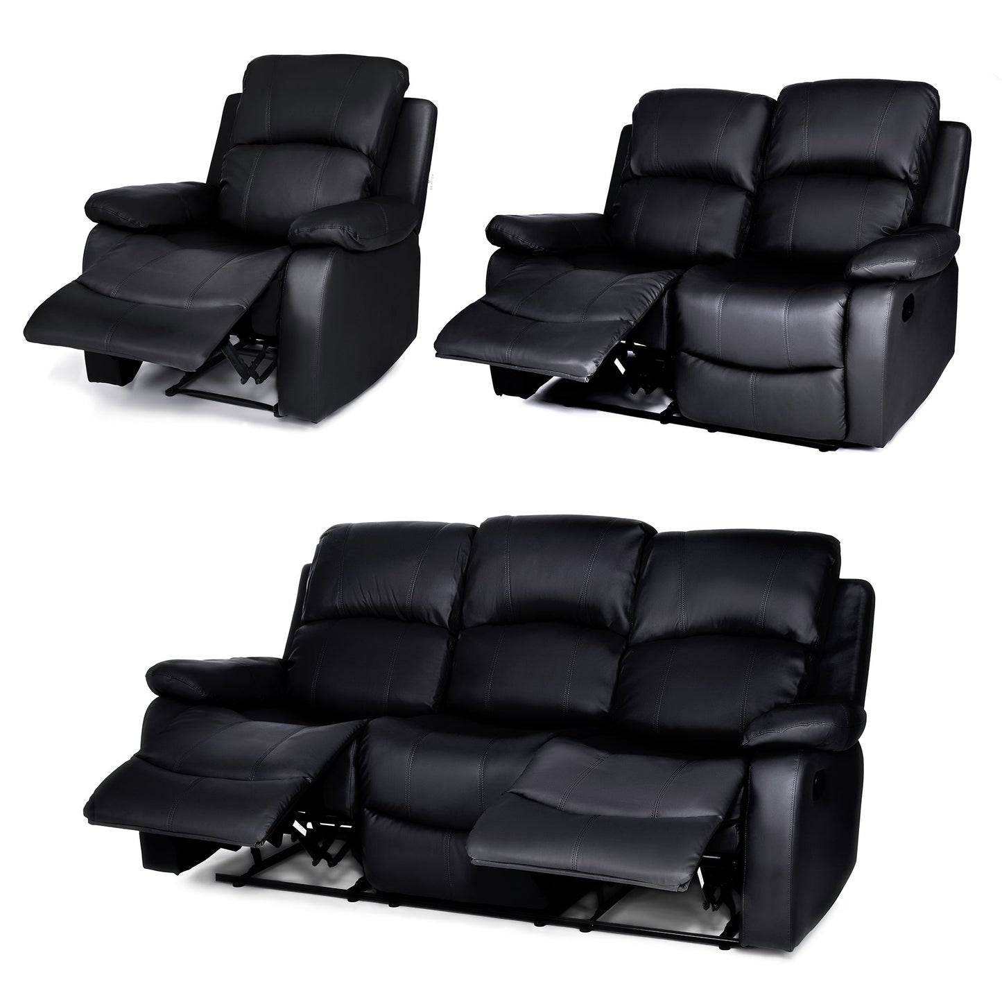 Faux Leather Manual Recliner Sofa Suite - Black - Bargainia.com - 5056150222934 - MLM-111433-S123-BLK