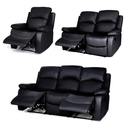 Faux Leather Manual Recliner Sofa Suite - Black - Bargainia.com - 5056150222934 - MLM-111433-S123-BLK