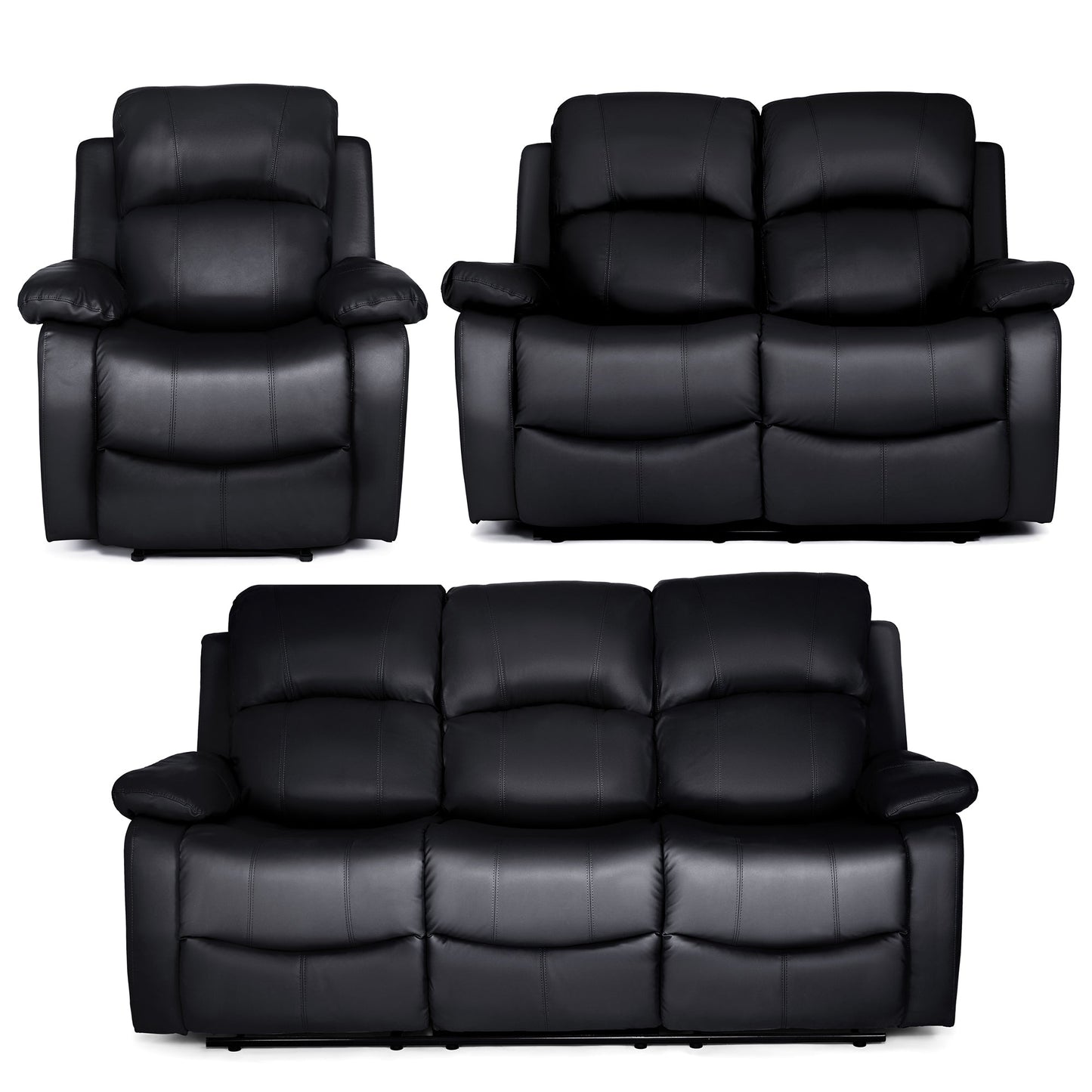 Faux Leather Manual Recliner Sofa Suite - Black - Bargainia.com - 5056150222934 - MLM-111433-S123-BLK