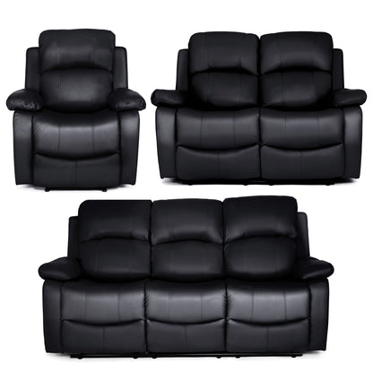 Faux Leather Manual Recliner Sofa Suite - Black - Bargainia.com - 5056150222934 - MLM-111433-S123-BLK