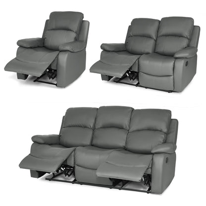 Faux Leather Manual Recliner Sofa Suite - Charcoal Grey - Bargainia.com - 8800228253583 - MLM-111433-S123