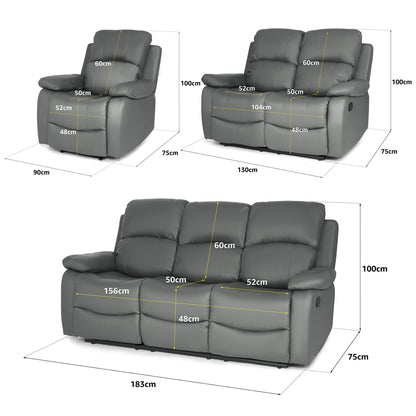 Faux Leather Manual Recliner Sofa Suite - Charcoal Grey - Bargainia.com - 8800228253583 - MLM-111433-S123