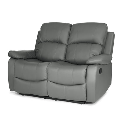 Faux Leather Manual Recliner Sofa Suite - Charcoal Grey Sofas Bargainia