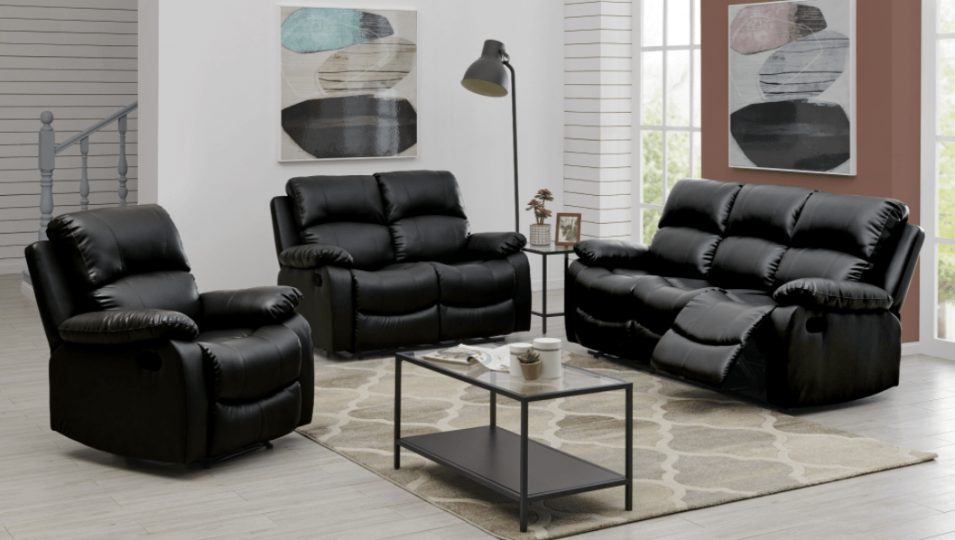 Faux Leather Manual Recliner Two & Three Sofa Set - Black Sofas Bargainia