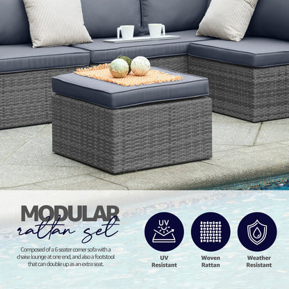 Forli 6 Seater Rattan Corner Sofa & Footstool Modular Garden Furniture Set With Rain Cover Clearance