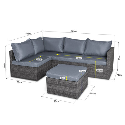 Forli 6 Seater Rattan Corner Sofa & Footstool Modular Garden Furniture Set With Rain Cover Clearance