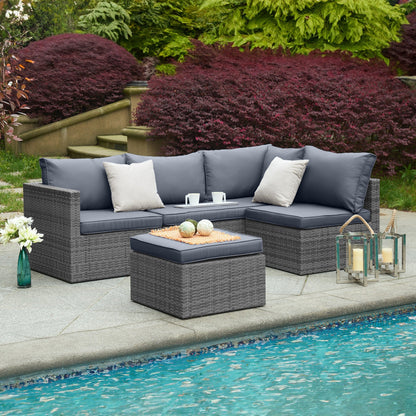 Forli 6 Seater Rattan Corner Sofa & Footstool Modular Garden Furniture Set With Rain Cover Clearance