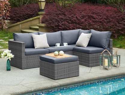 Forli 6 Seater Rattan Corner Sofa & Footstool Modular Garden Furniture Set With Rain Cover Clearance