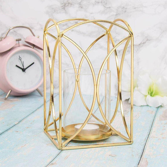 Gold Contemporary Cut Out Candle Lantern - 18.5 x 11.5 x 11.5cm 5010792477664 only5pounds-com