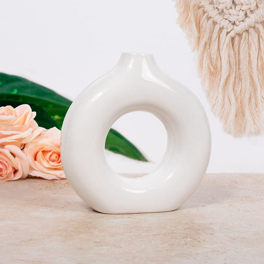 Nordic Ceramic Donut Vase - 18cm White 5010792484143 only5pounds-com