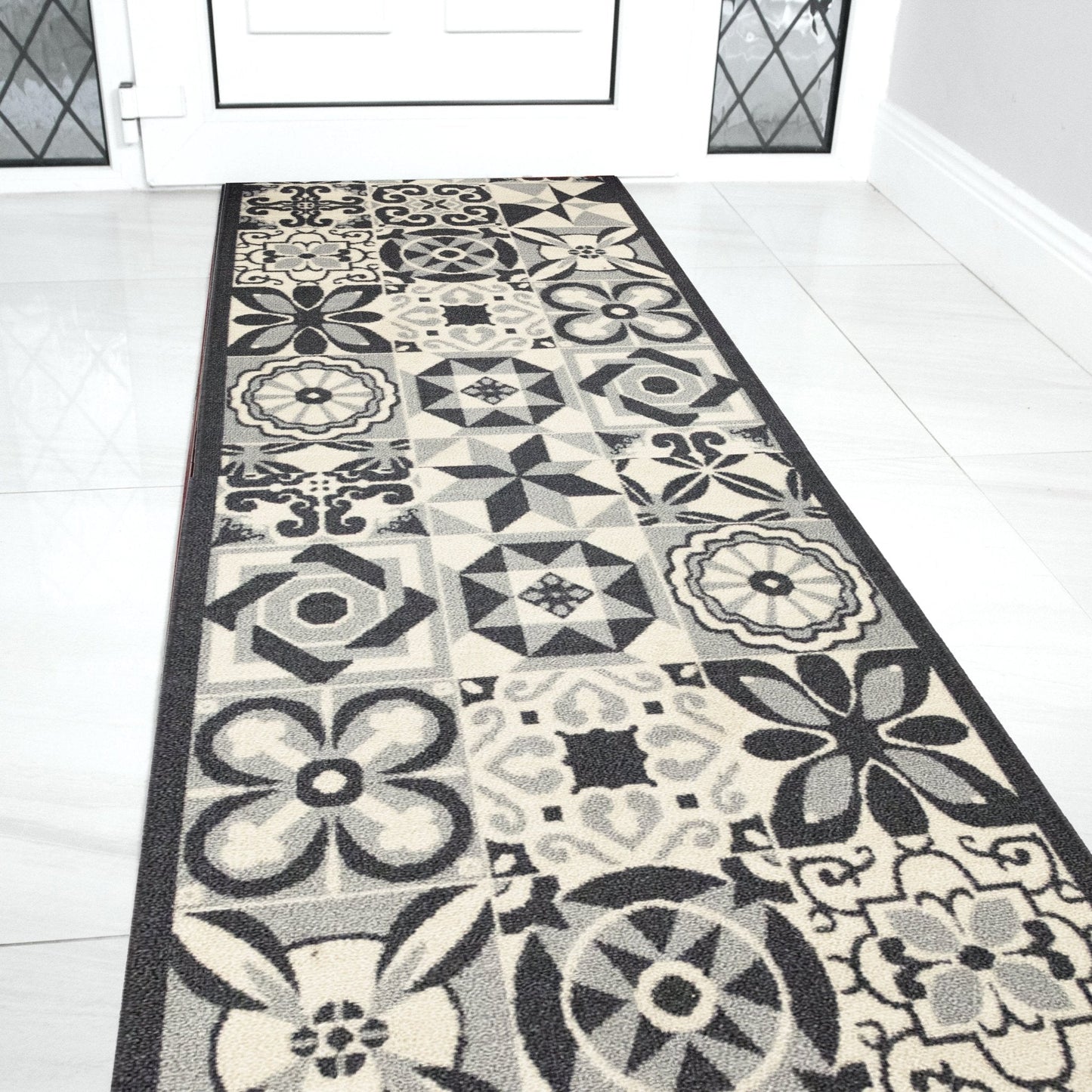 Stair Runner Non-Slip Kitchen Mat - Grey Tiles Rug Masters