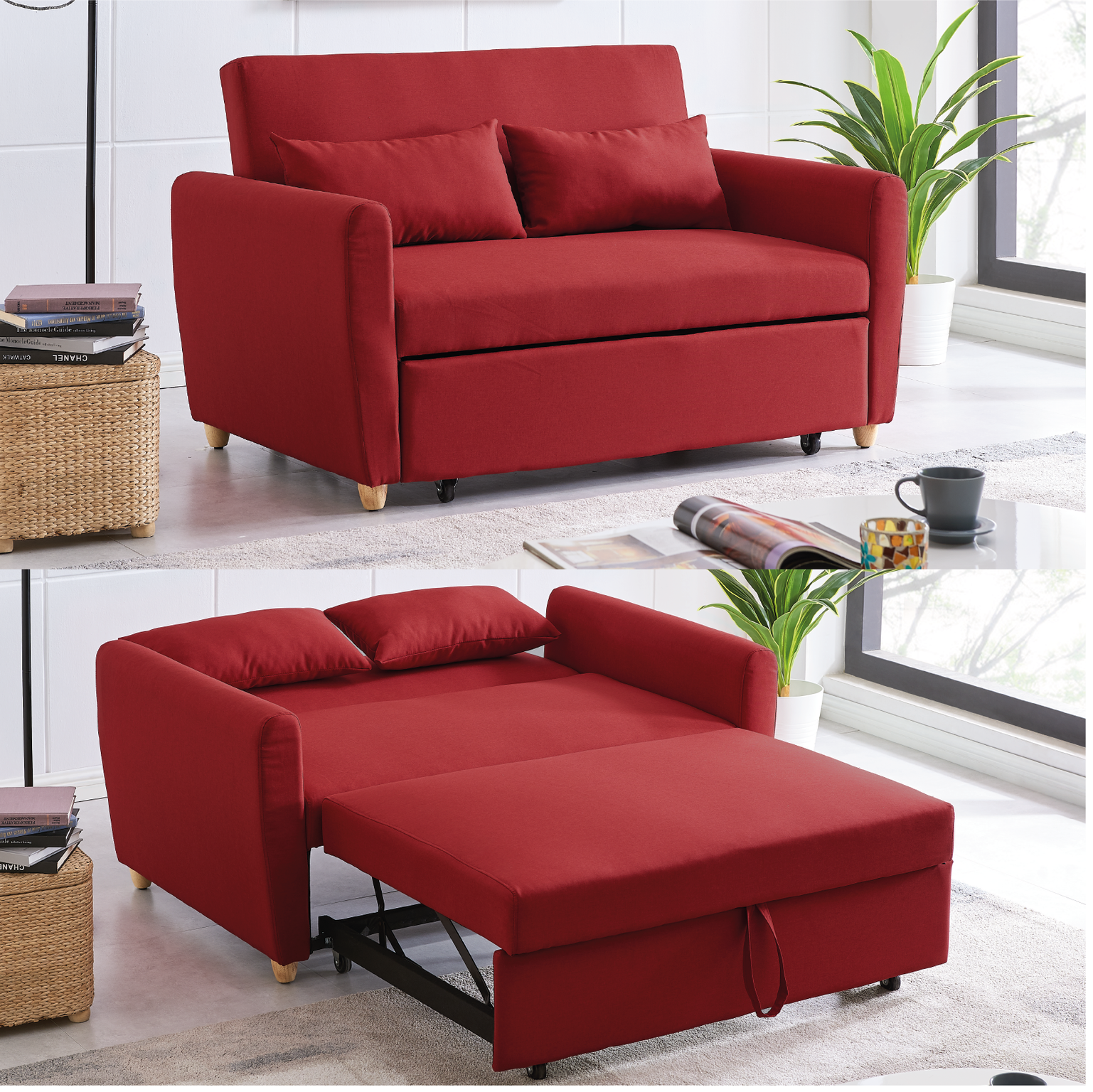 2 Seater Pull Out Sofa Bed Red