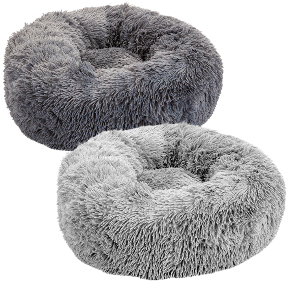 Super Soft Fluffy Comfort Calming Donut Dog Cat Grey Bed 50/60cm-Bargainia.com