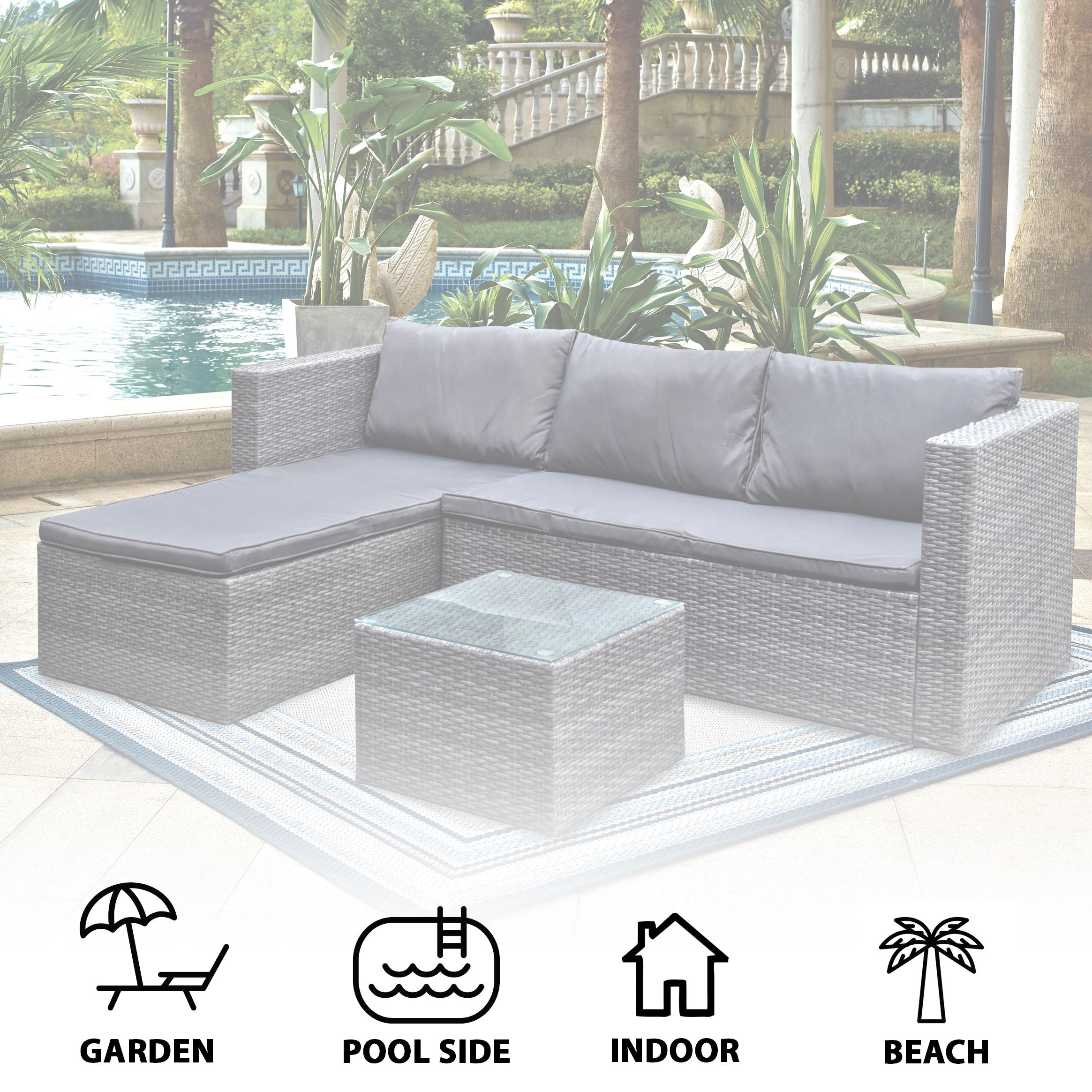 6 Seater Rattan Corner Sofa With Chaise & Table Garden Furniture Set