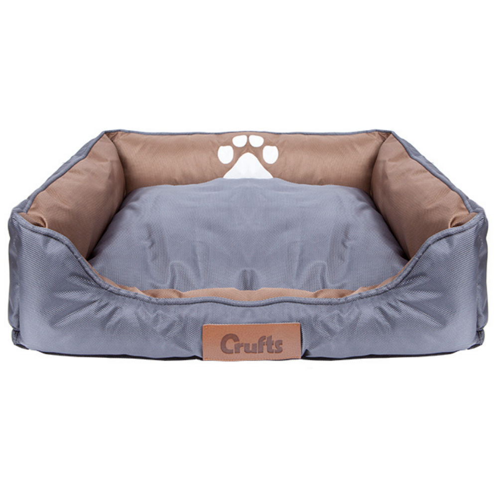 Crufts Oxford Nylon Rectangle Bolster Pet Dog Bed Grey or Beige-PMS-876034-GY-Bargainia.com