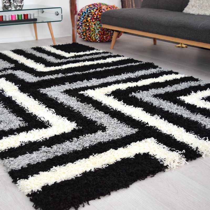 Striped Shaggy Rug | Rug Masters | Range Of Sizes Available 