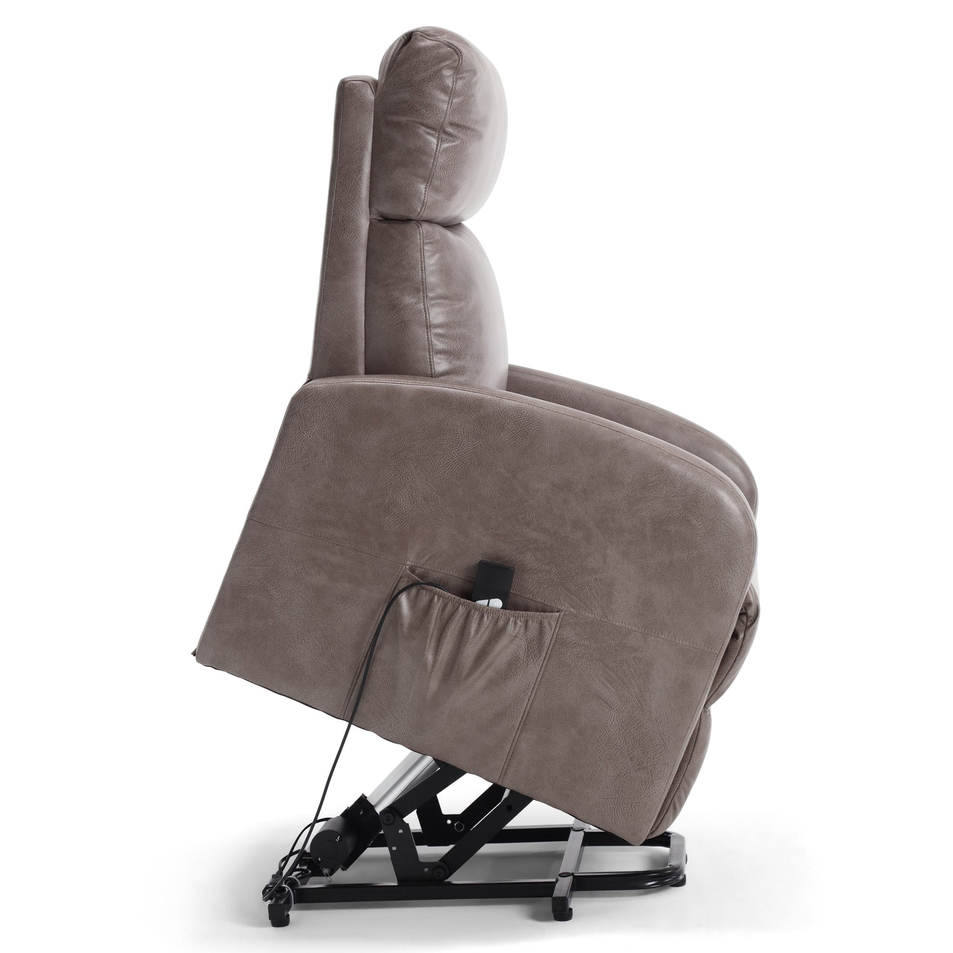 Lift & Tilt Dom Faux Leather Electric Recliner Armchair - Mocha-5056536118752-Bargainia.com