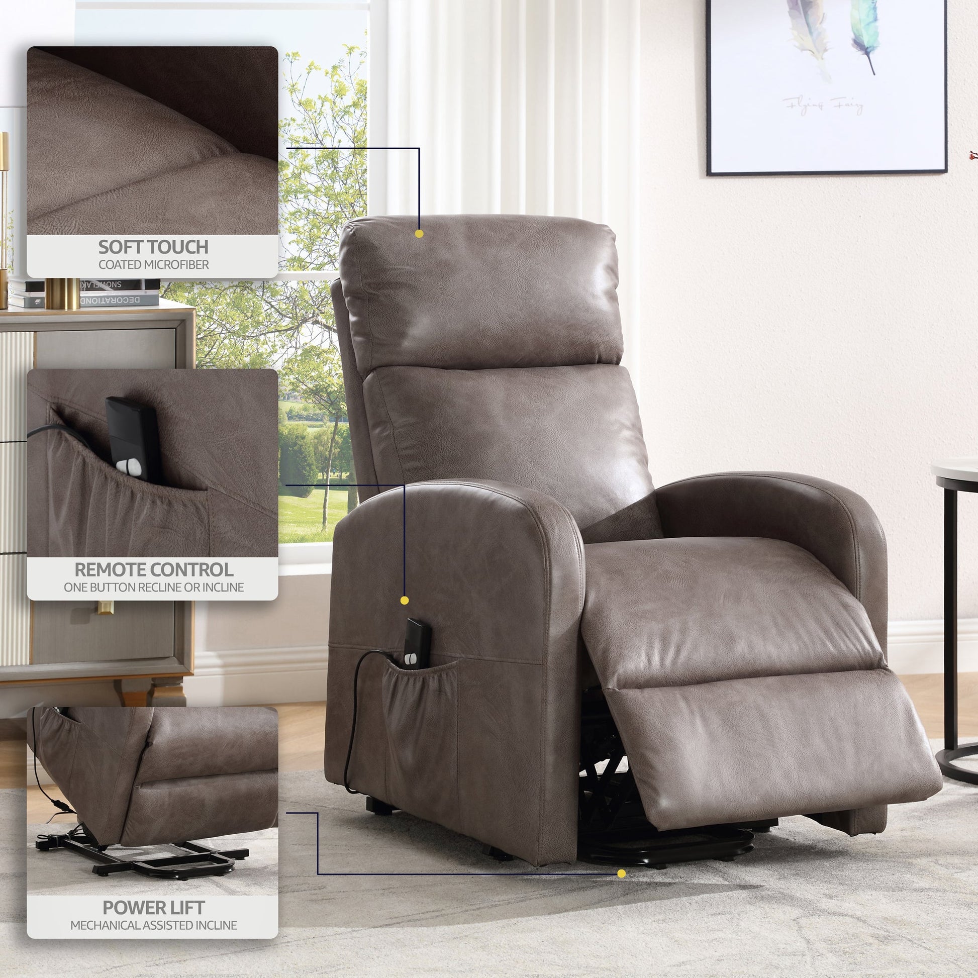 Lift & Tilt Dom Faux Leather Electric Recliner Armchair - Mocha-5056536118752-Bargainia.com