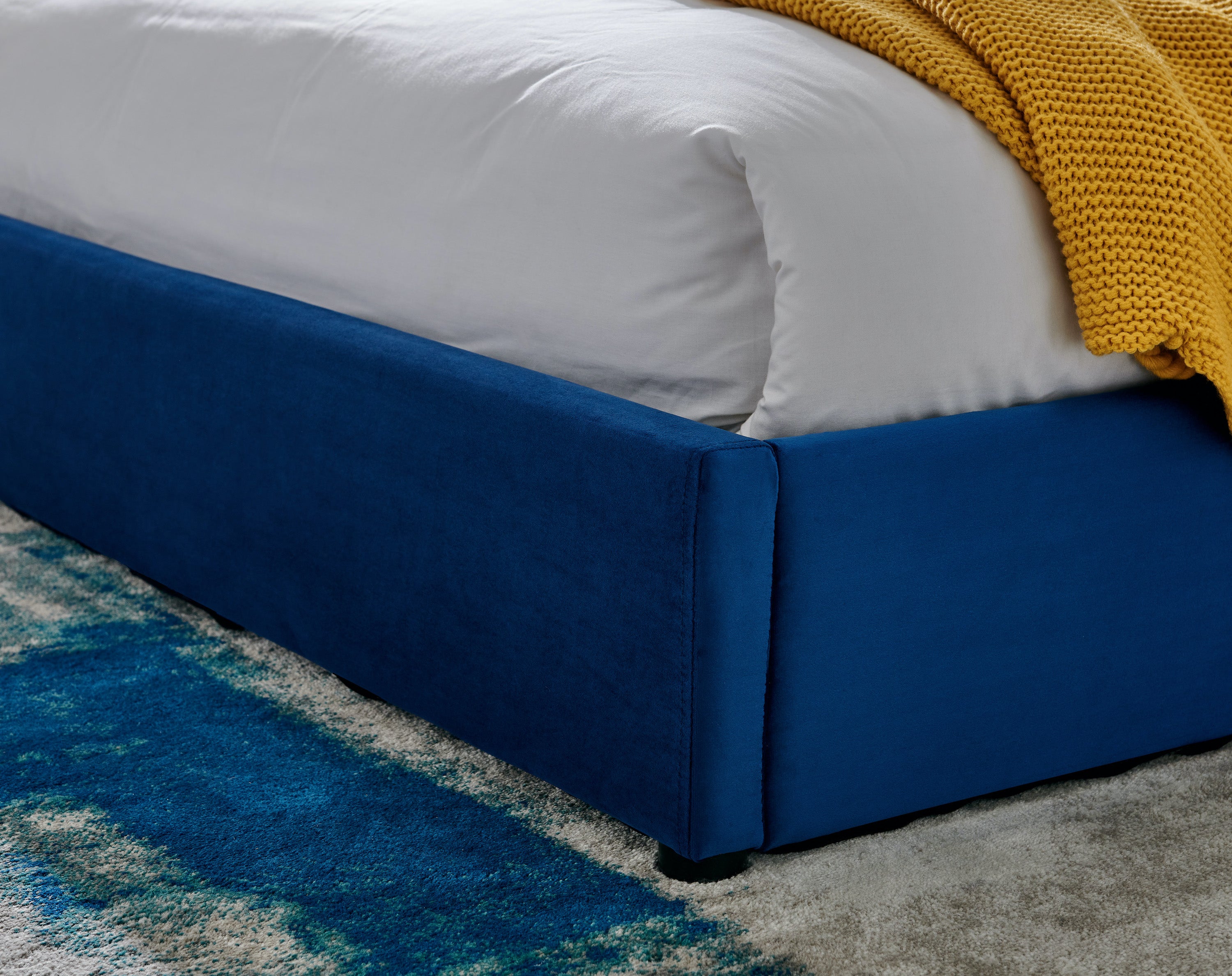 Blue Velvet Plush Ottoman Storage Bed Frame - Double / King / Super King