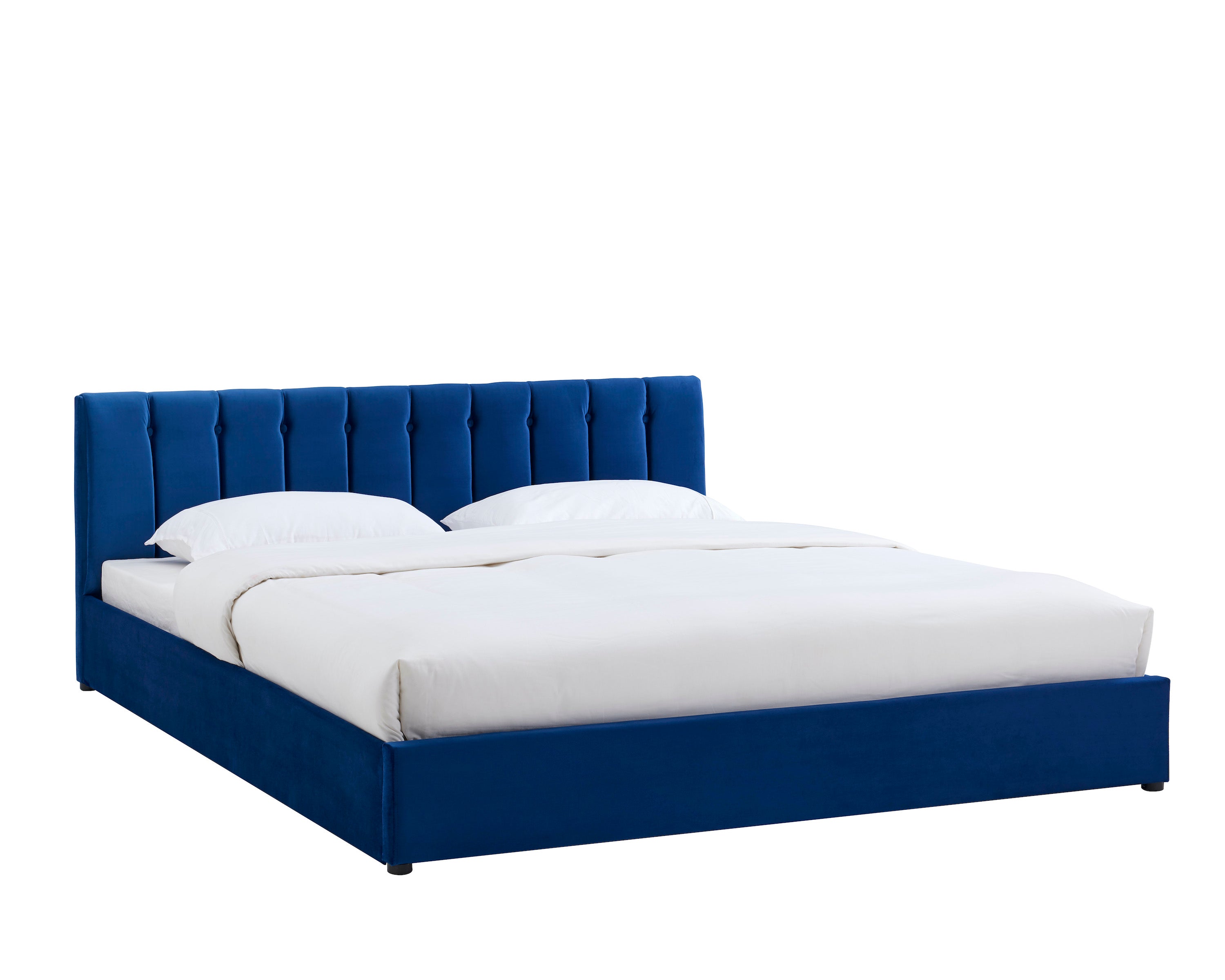 Blue Velvet Plush Ottoman Storage Bed Frame - Double / King / Super King