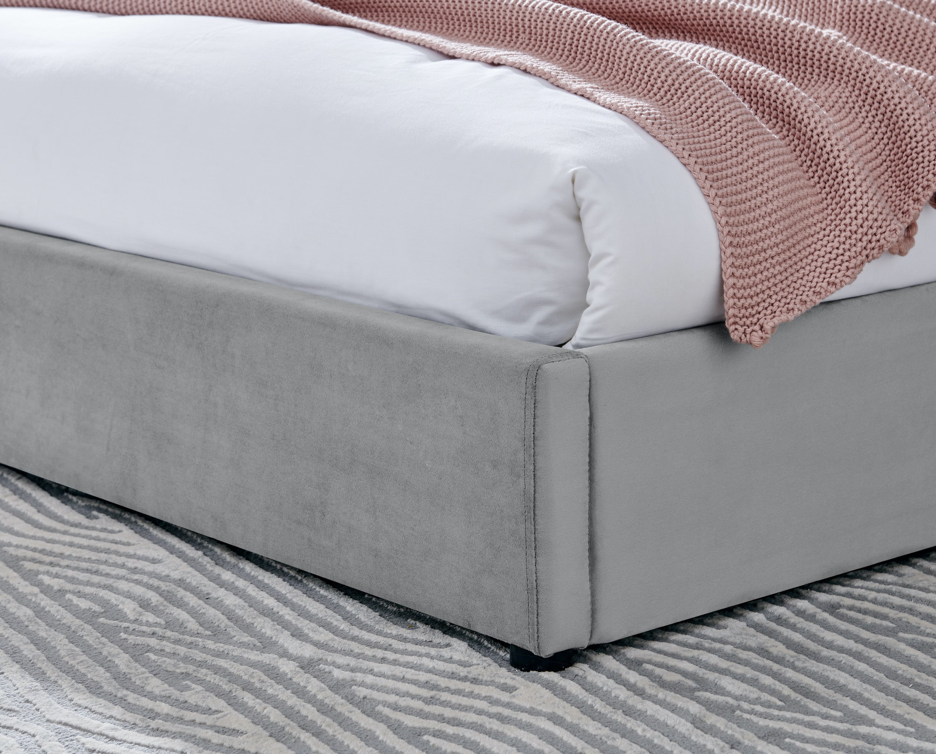 Light Grey Velvet Plush Ottoman Storage Bed Frame - Double / King / Super King