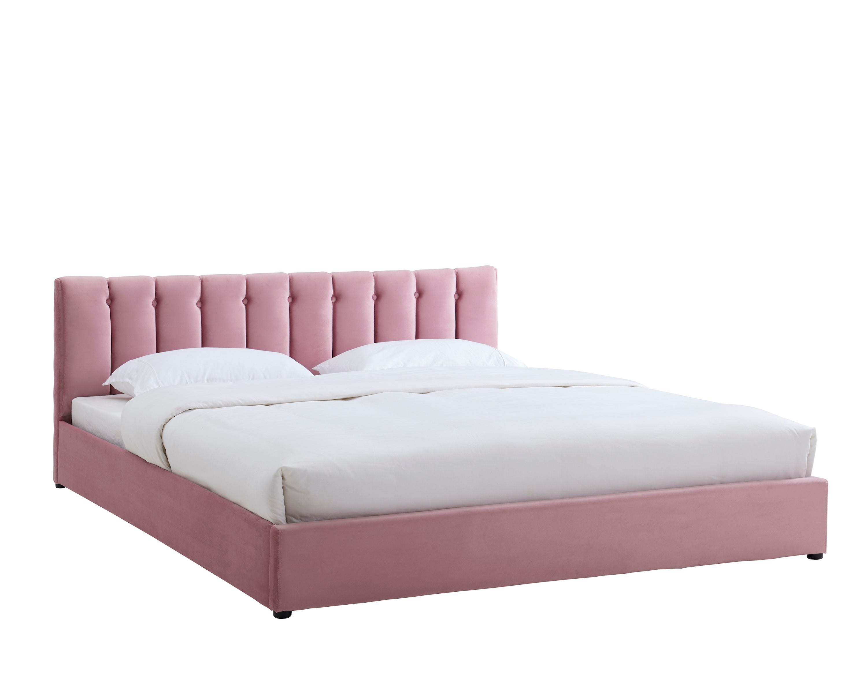 Pink Velvet Plush Ottoman Storage Bed Frame - Double / King / Super King