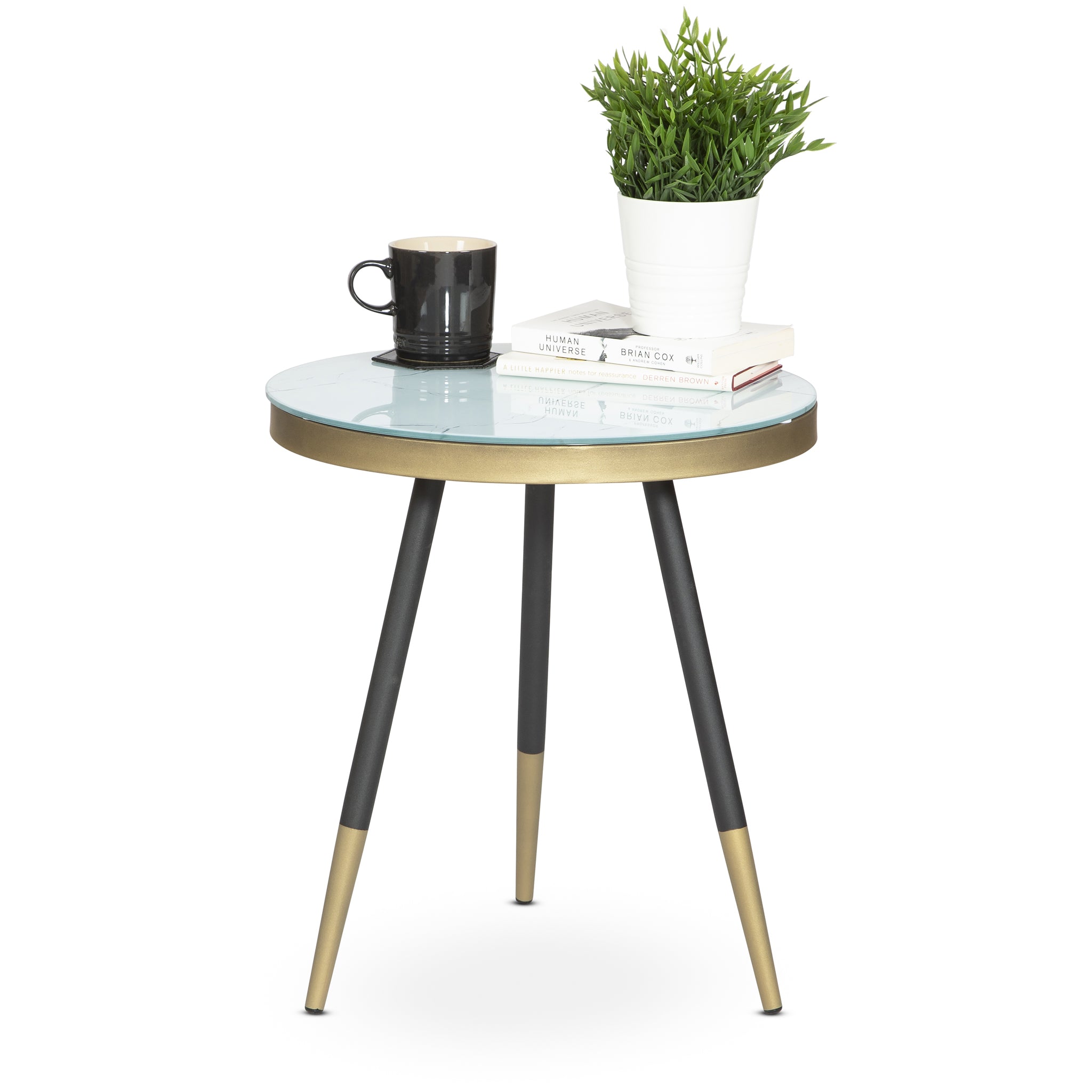 Marble Effect Side Table With Wooden Legs - 45 x 50cm