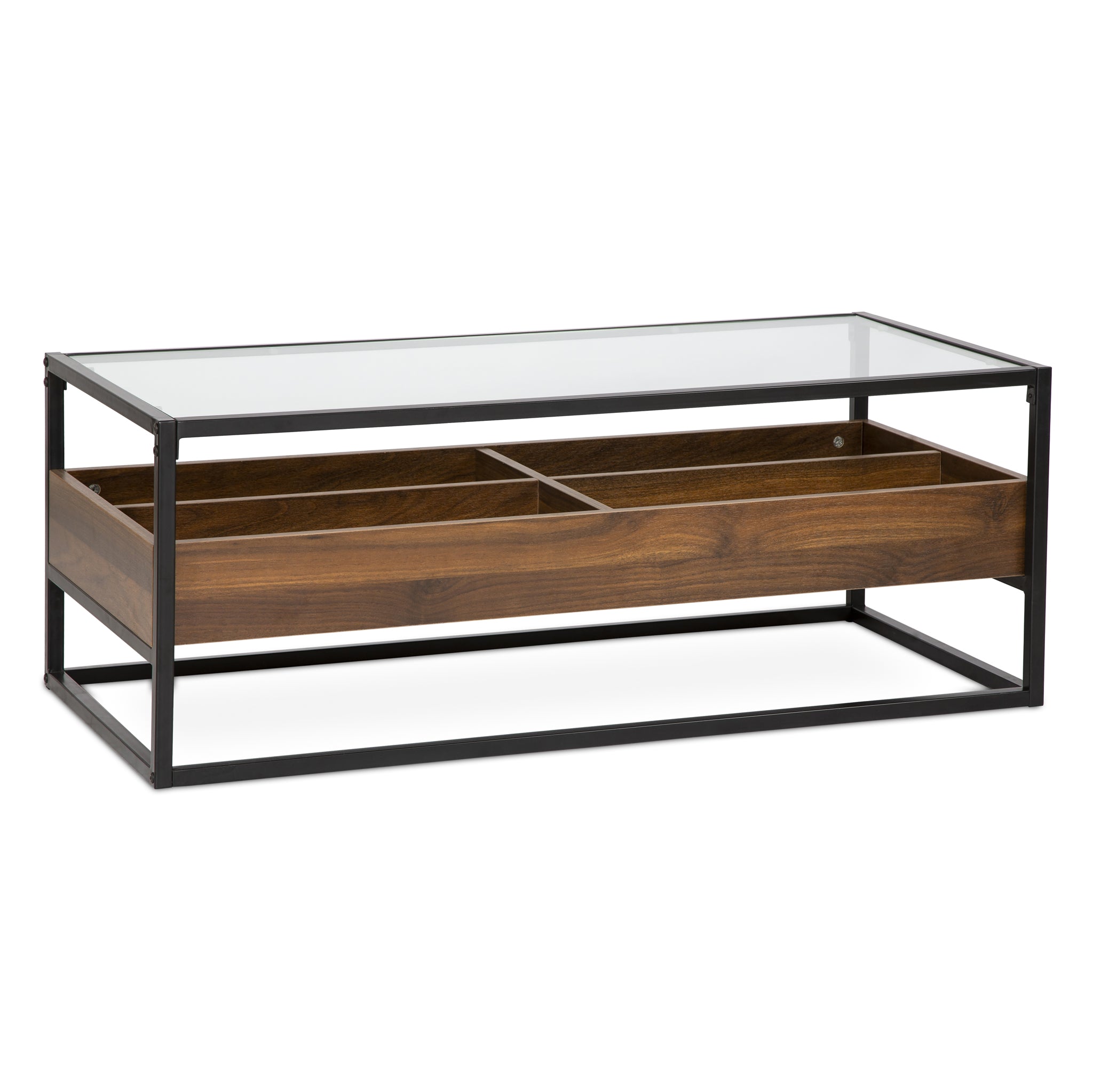Glass Topped Coffee Table with Wooden Storage Shelf