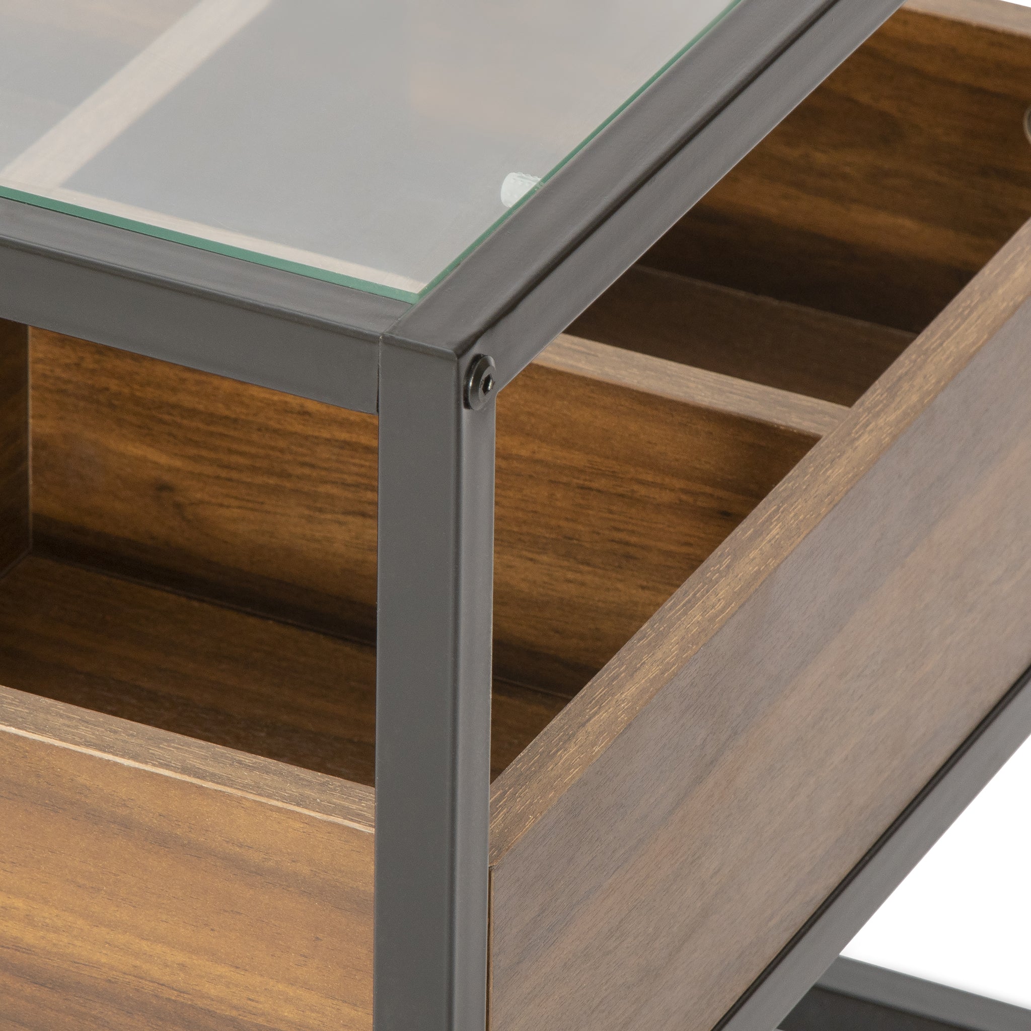 Glass Topped End Table with Wooden Storage Shelf