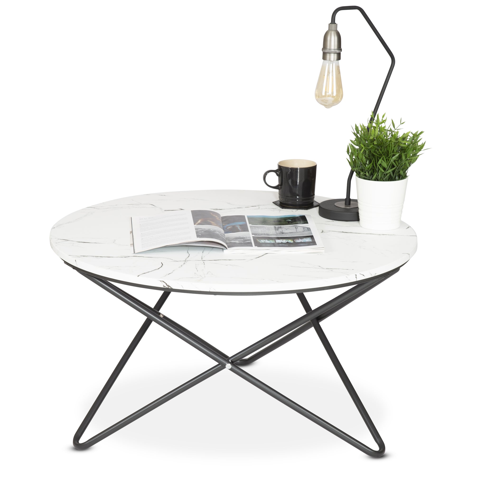 Marble Effect Coffee Table With Metal Legs - 80 x 45cm