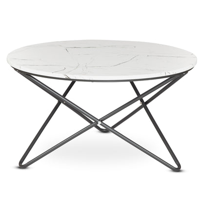 Marble Effect Coffee Table With Metal Legs - 80 x 45cm