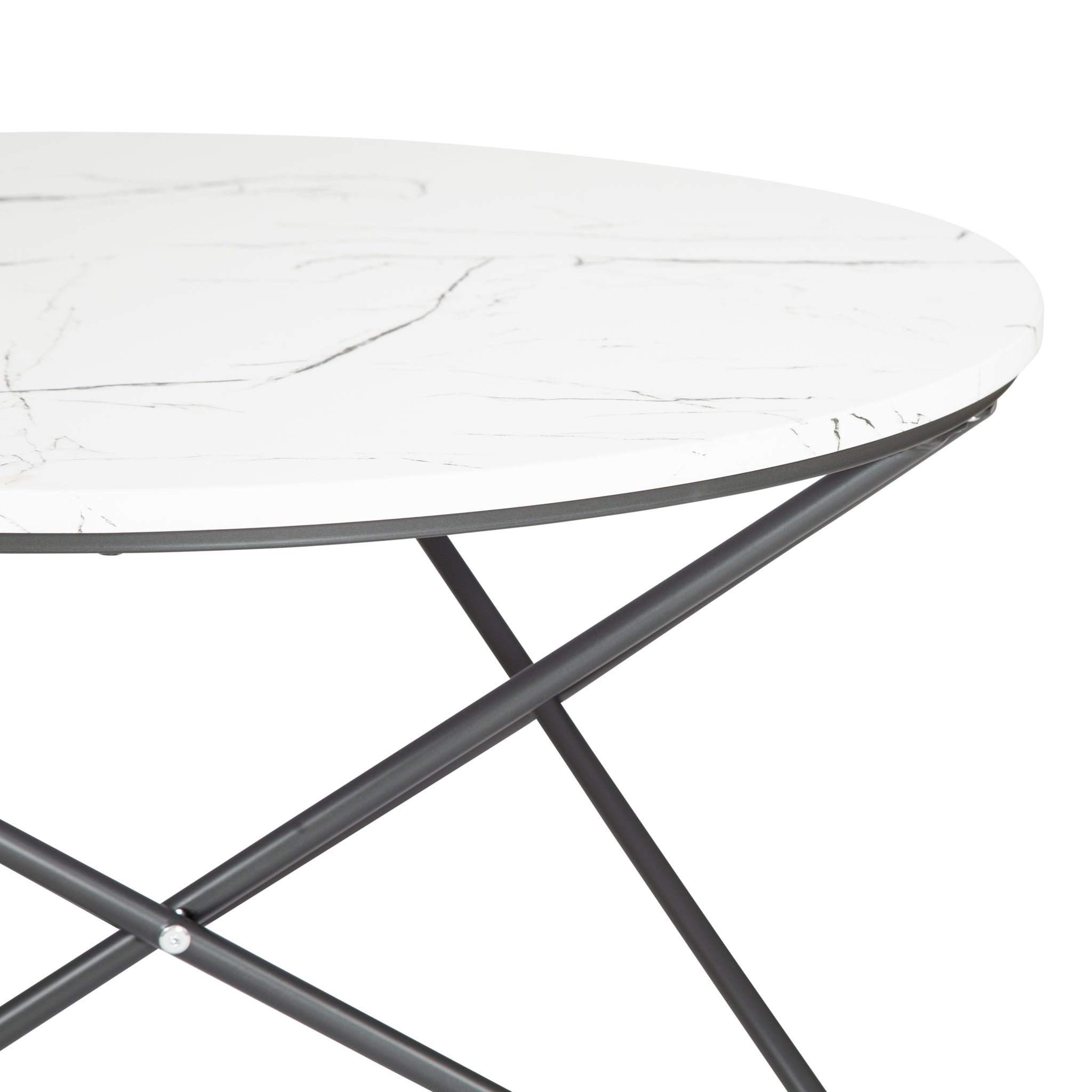 Marble Effect Coffee Table With Metal Legs - 80 x 45cm