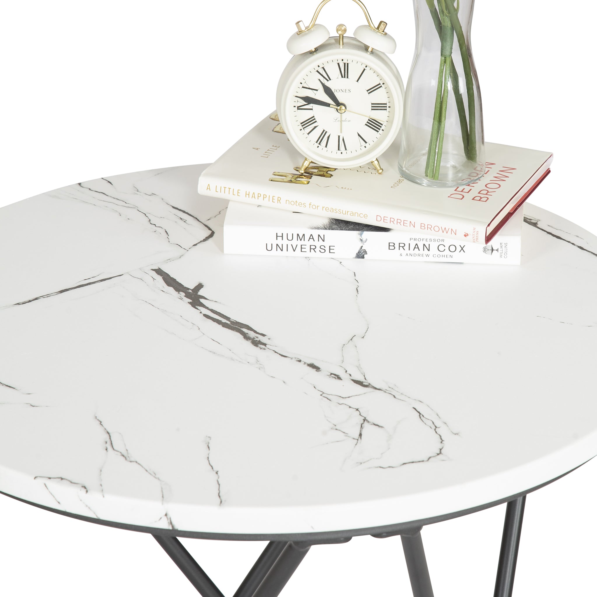 Marble Effect End Table With Metal Legs - 50 x 60cm